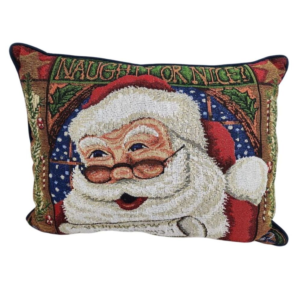 Christmas Pillow Tapestry Santa Naughty Or Nice Needlepoint‎
